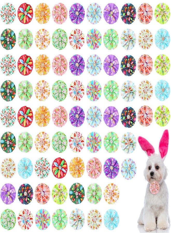 Kigeli 80 Pcs Easter Dog Collar Bows Bulk Colorful Eggs Flowers Rabbit Carrot Charms Dog Cat Collar Grooming Supplies Easter Party Decoration Costume for Small Medium Large Dogs Cats - Image 1